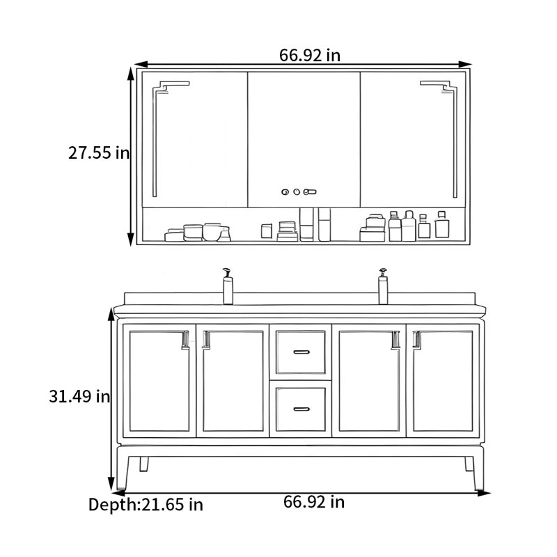 Armoire de salle de bain Mid Rock, H 31,49 po x l 66,92 po x P 21,65 po