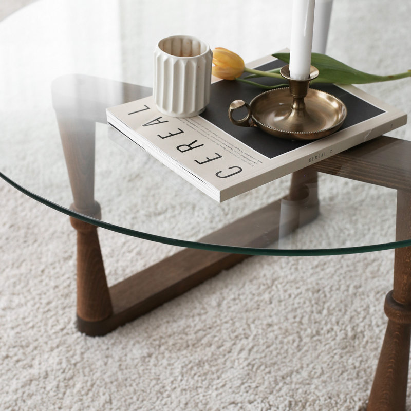 Modern Coffee Table, Walnut Color, 31.5 x 16.1 x 31.5 inches | 100% Beech Wood with 6 mm Thickness | Durable Tempered Glass Frame | Elegant Design for Living Room & Contemporary Spaces | Easy Assembly