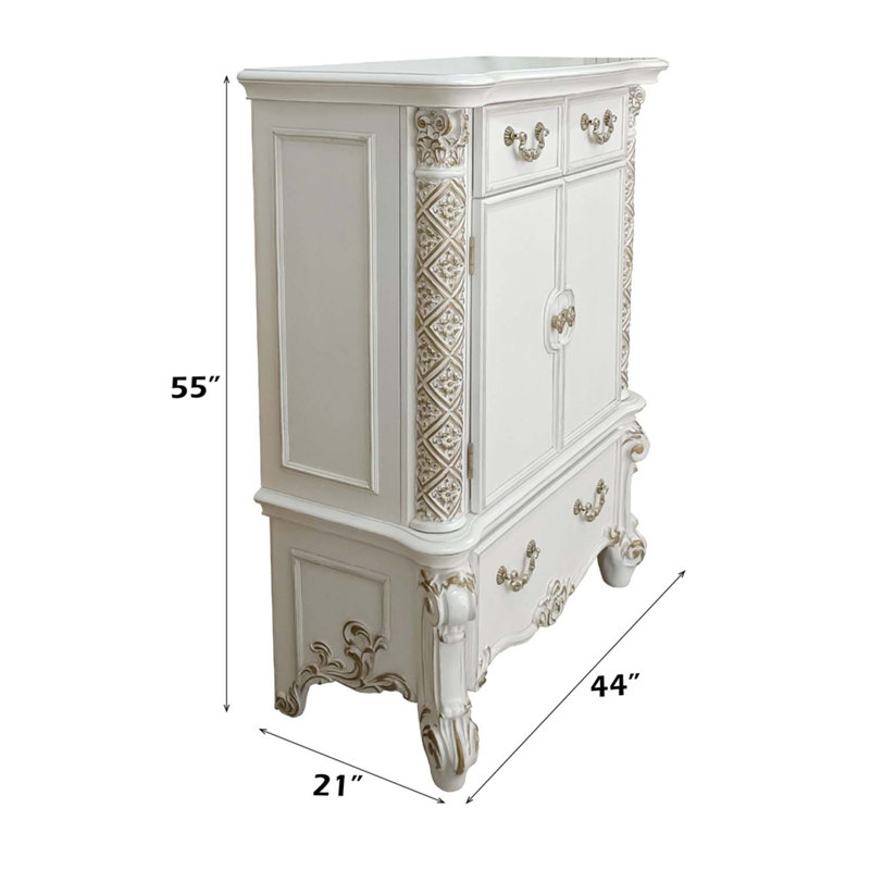 Commode 3 tiroirs et 2 portes Vendome, finition perle antique, Perle antique