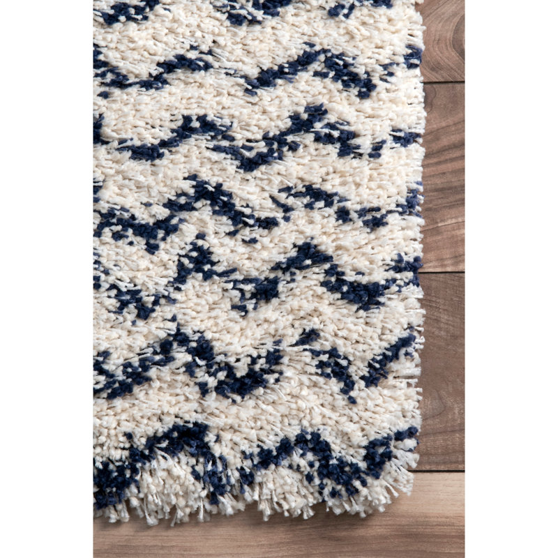 Tapis bleu marine à poils longs Batts, Rectangle 4 pi x 6 pi