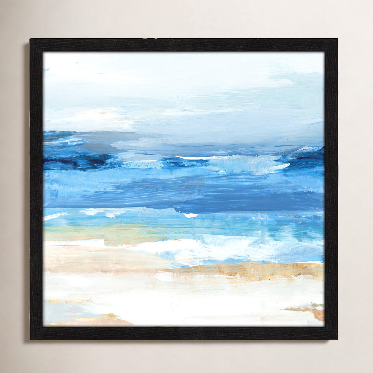Daphnee "Surface Waves" Painting, 17" H x 17" W x 0.75" D, Black Framed
