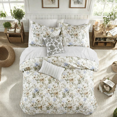 Ensemble de literie luxueux en coton pour très grand lit / très grand lit californien 5 pièces, imprimé floral pour une élégance moderne