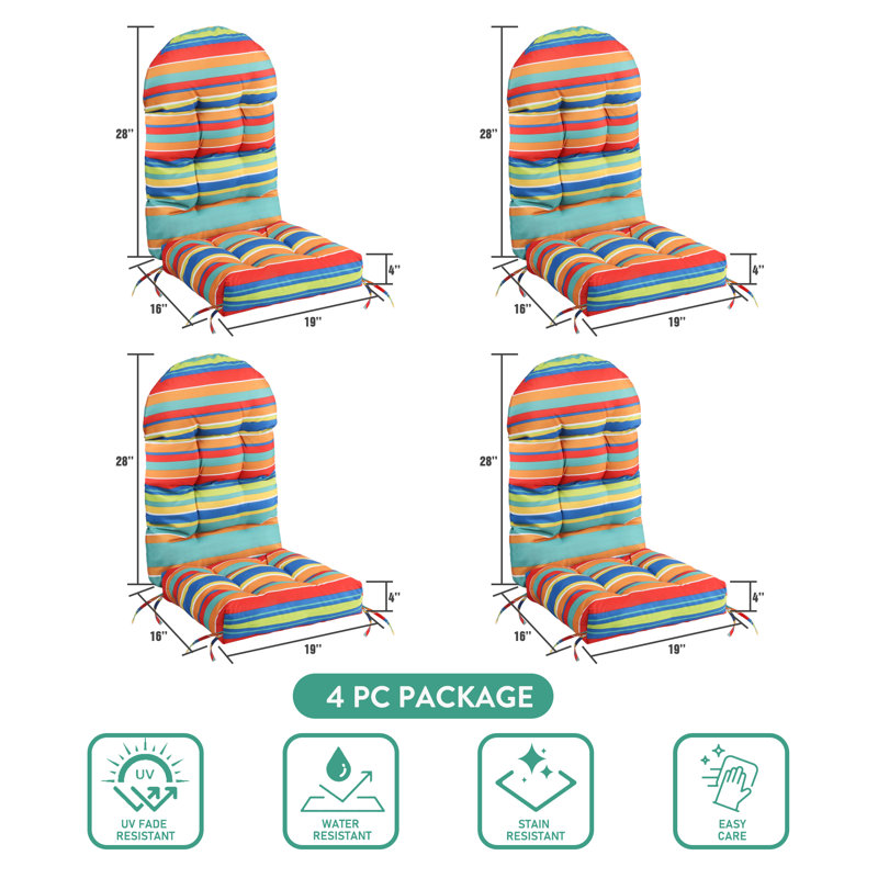 4 PCS Outdoor Adirondack Chair Seat and Back Cushion, Multi-Colored