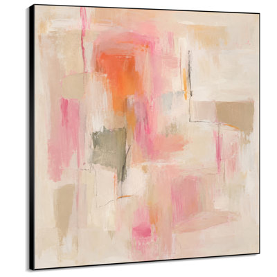 Très grande reproduction d'art sur tissu - Rose, orange, beige, motif abstrait doux pour le salon ou la chambre à coucher - «Assemblage requis du cadre (cadre non fini)»