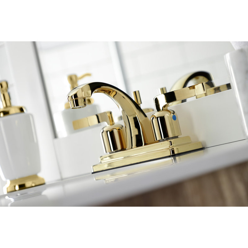 Kingston Brass Centurion Two-Handle 3-Hole Deck Mount 4" Centerset Bathroom Faucet with Plastic Pop-Up, Polished Brass