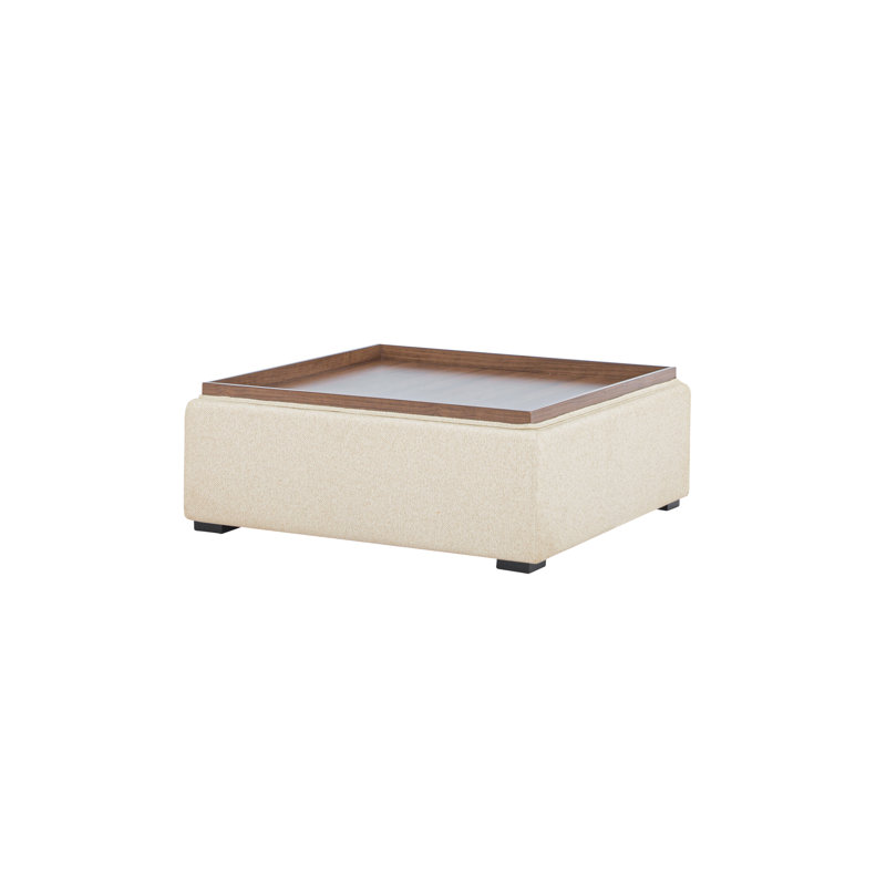 Montana Square Ottoman, White Polyester