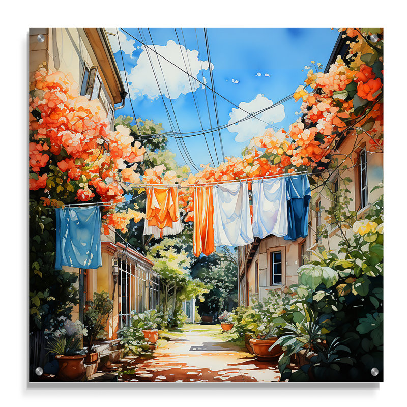 Laundry Day In Province III - Art mural en acrylique, H 16 po x l 16 po
