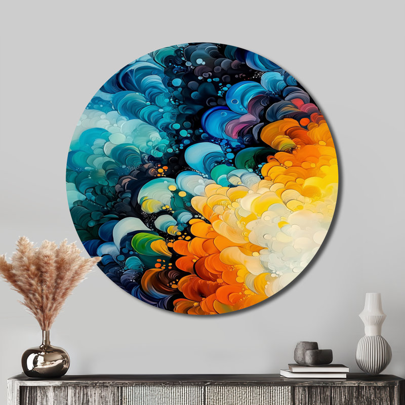Colourful Lyrical Abstraction Dream Fragments II - Lyrical Abstraction Round Metal Print, 16" H x 16" W