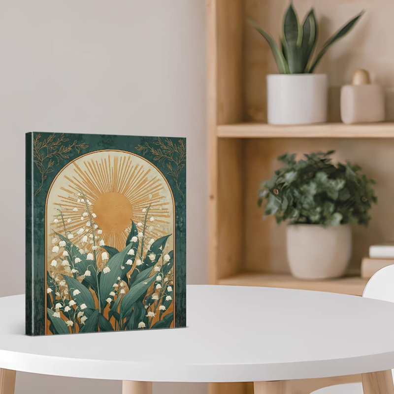 Boho vert art mural lys de la vallée impression photo Boho décoration murale pour bureau à domicile chambre salon 8 x 10 pouces toile encadrée