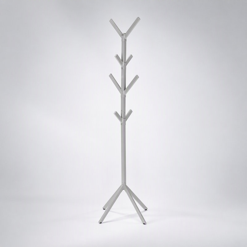 Arbre d'entrée autoportant en métal à 4 niveaux avec 8 crochets pour chambre d'entrée, Argent
