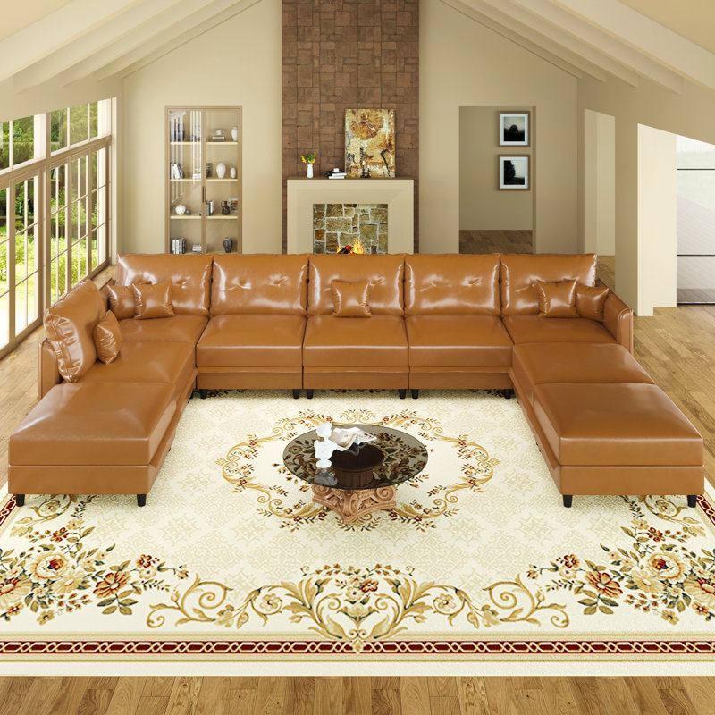 Zendajas 9 - Piece Upholstered Sectional Reversible Modular Corner Sectional with Ottoman, Brown Faux Leather