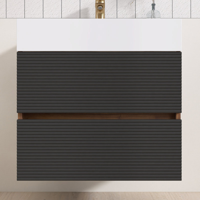 Meuble-lavabo mural simple 24 po avec surface solide 24 po, Noir/noyer, 24"