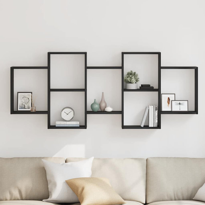 Wall Shelf Black Oak Engineered Wood, 65cm H x 159cm W x 18cm D