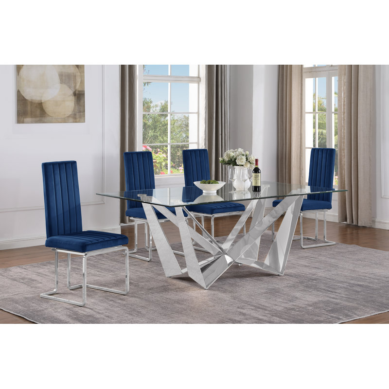 Ensemble de salle à manger Vineeth, 5, Bleu marin / Argent, Silver