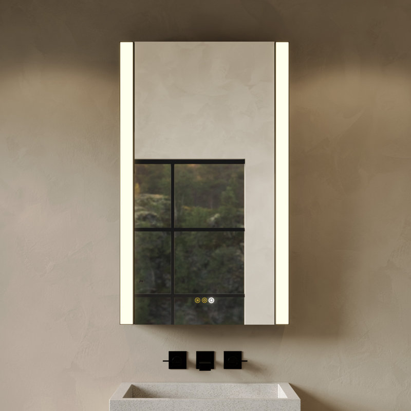 24”Wx40”H Modern LED Medicine Cabinet with Mirror, Anti-Fog, Outlets & Adjustable Shelves, 40" H x 24" W x 5" D, Matte Black