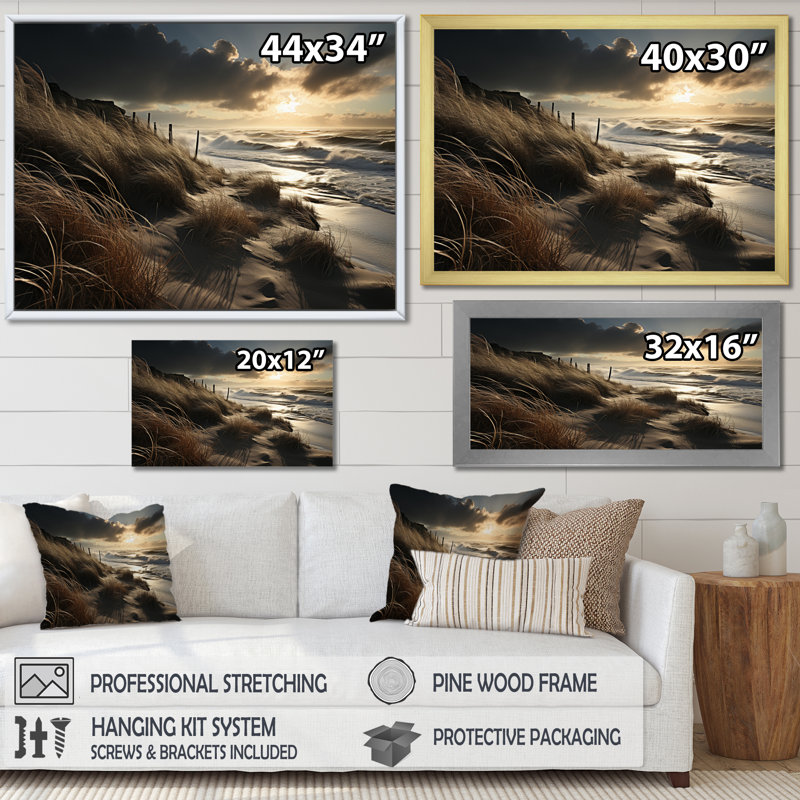 «Beach Photo Dune Dreams V», reproduction sur toile, Cadre doré à une seule photo, H 34 po x l 44 po x P 1,5 po