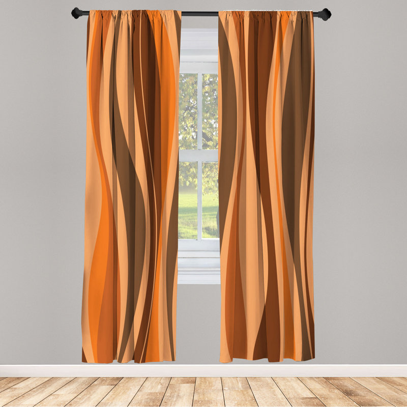 Microfiber Floral Semi-Sheer Rod Pocket Curtain Panels, 28" W x 84" L, Cantaloupe/Orange/Brown
