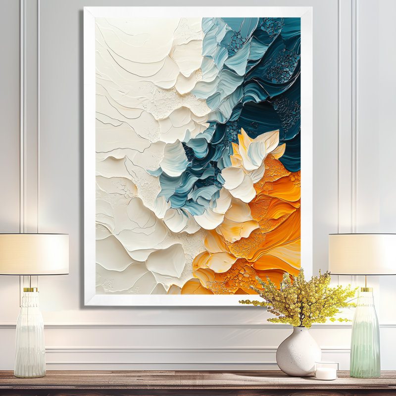 Omeka - Abstract Canvas Wall Art, H 44 po x l 34 po, Blanc, Picture Framed