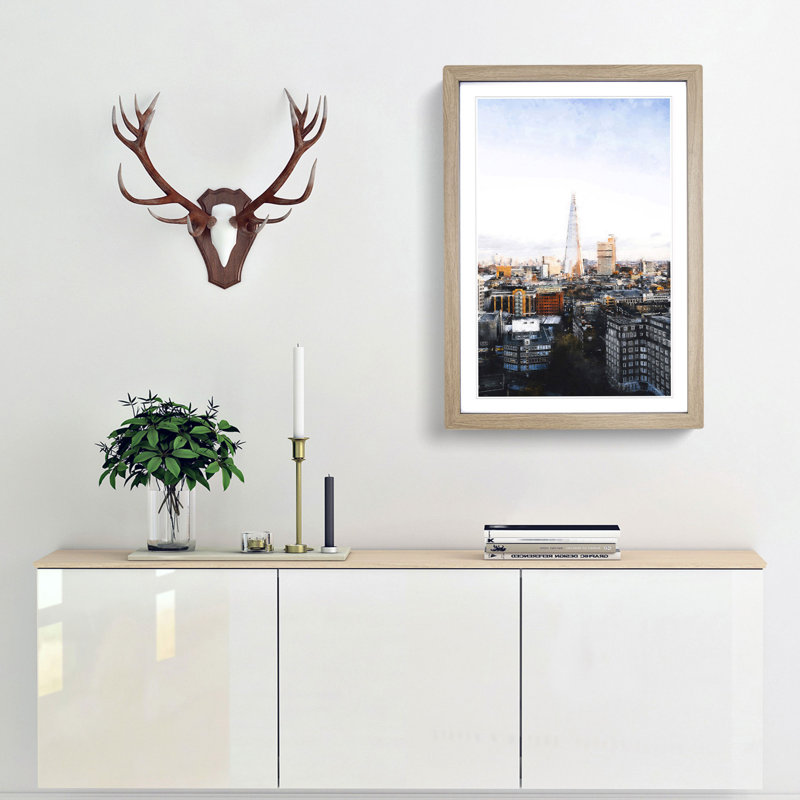 The London Skyline with the Shard - Picture Frame Painting Print, 45cm H x 33cm W x 2cm D, Oak Framed