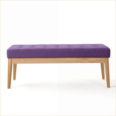 Banc repose-pieds mauve moderne Mid-Century pour lit, fenêtre, salon | Pieds en bois massif | Finition noyer brun