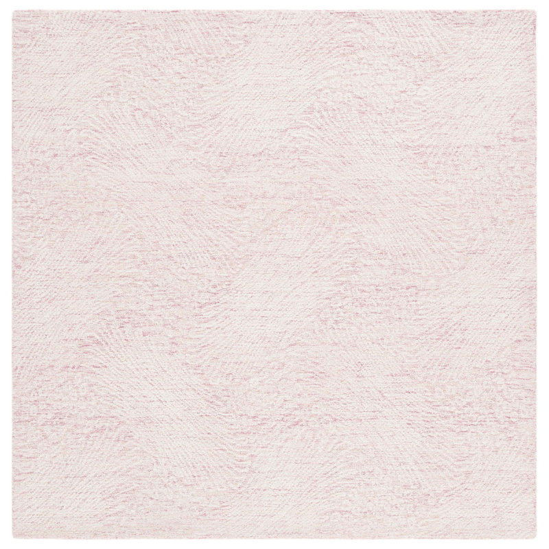 Mayreli Hand Tufted Wool Cotton with Latex Abstract Rug in Ivory/Pink, Square 6'