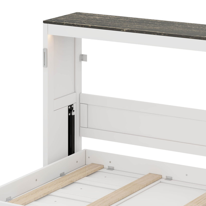 Lit escamotable avec étagère de bureau Murphy, Blanc / Brun