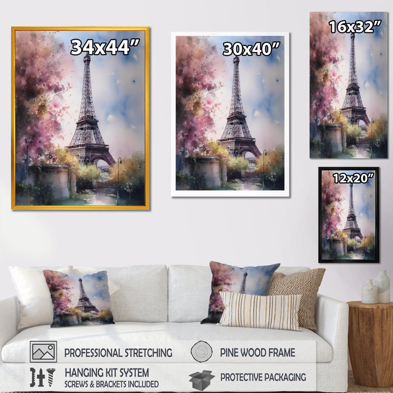«Beautiful Eiffel Tower In Paris V», art sur toile Paris, H 20 po x l 12 po x P 1 po, Toile tendue