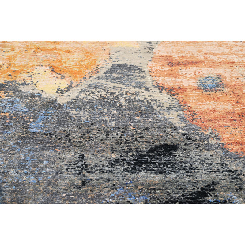 Tapis beige / bleu noué à la main de haute qualité, Rectangle 9 pi x 12 pi