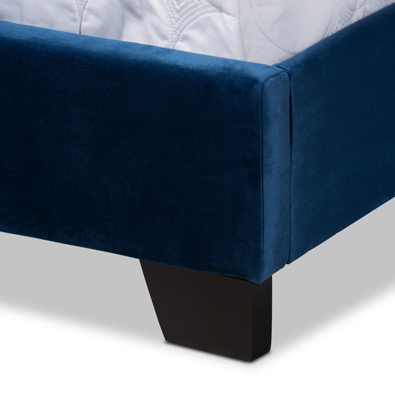 Lit standard capitonné avec rangement Fraley, Grand, Bleu marine
