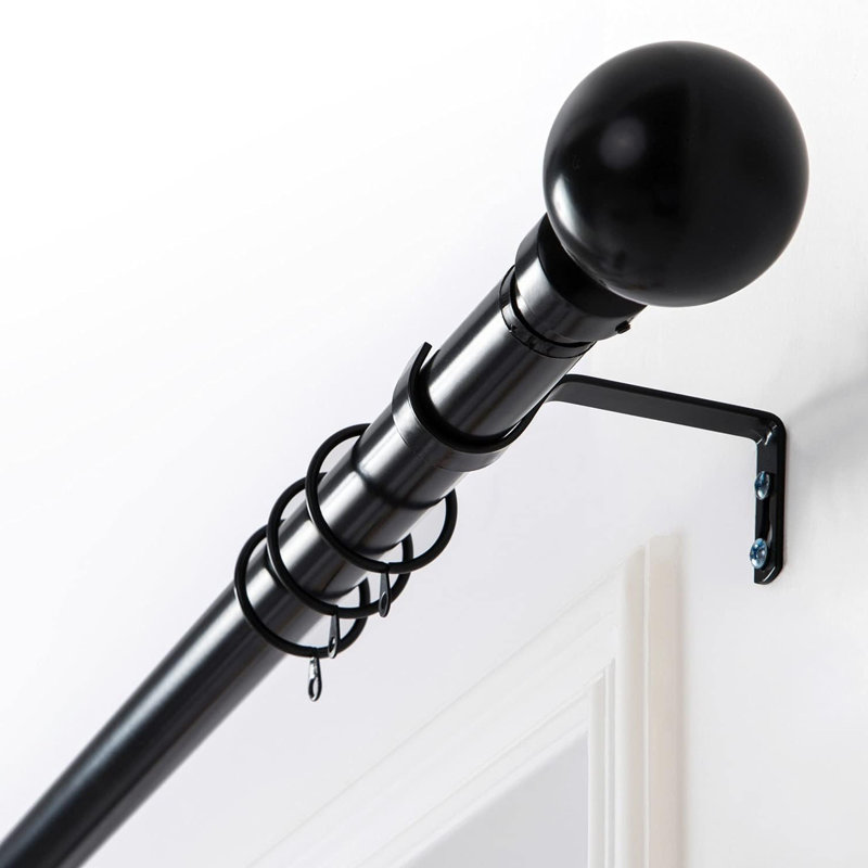 Plain Ball Curtain Pole Set Includes Finials, Rings, Brackets & Fittings, 120-210 Cm, Matte Black