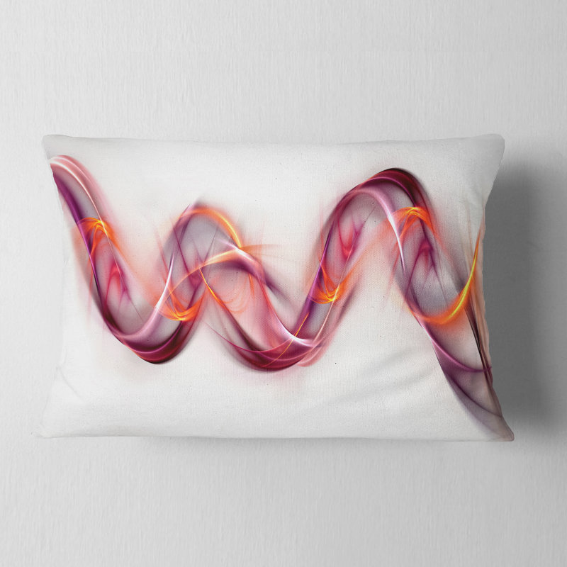 Tangled Waves - Coussin imprimé abstrait, Rectangulaire, Blanc / rose, 12 po x 20 po