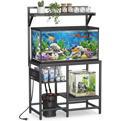 40 Gallon Fish Tank Stand for Standard & Breeder Tanks, Fits 40 Gal Long/Tall/Breeder Tanks for Aquarium, Reptile Terrarium & Turtle Tank. Top Shelf, AC Outlet, 37.4"Lx19.7"W, Black