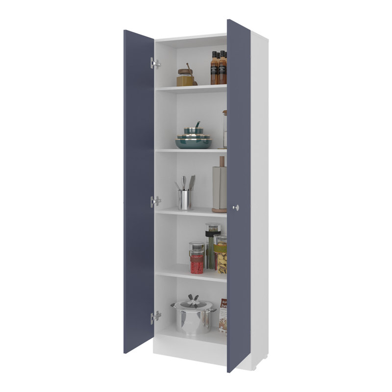 Armoire polyvalente avec cinq tablettes et portes de rangement pour la cuisine et la maison, blanc et bleu | Idée de cadeau