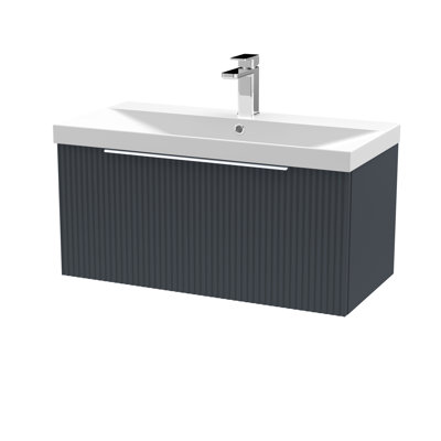 Fluted 800mm Single Bathroom Vanity with Drop In Vitreous China Basin