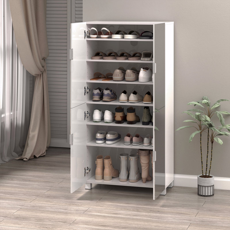 Armoire à chaussures, 50 po, tablettes réglables, avec 4 portes miroir - 50 po de rangement pour le hall d'entrée, avec trous de ventilation, peut contenir 24 à 32 paires (taille 15)