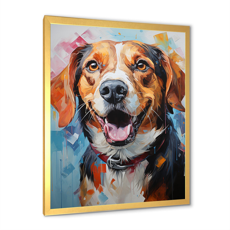 Beagle Bliss V sur toile, Cadre doré simple, H 32 po x l 16 po x P 1 po