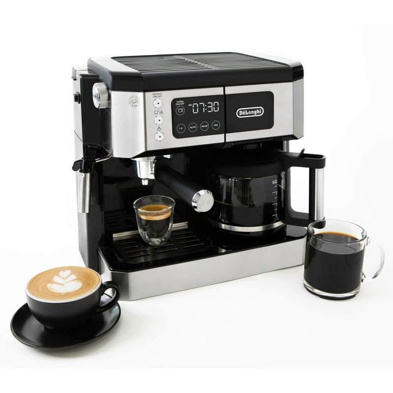 DeLonghi Black Stainless Steel Coffee and Espresso Machine with Steam Wand