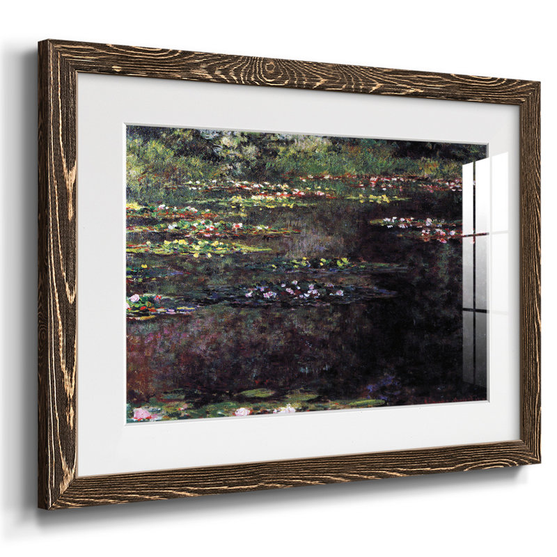 «Water Lilies, Water Landscape # 5» par Monet, reproduction d'art sur papier, Noyer, H 14 po x l 20 po