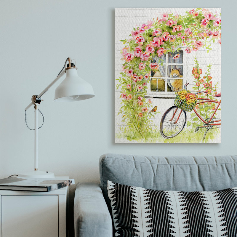 Vélo rose avec chalet charmant pour chat, Toile tendue, H 48 po x l 36 po