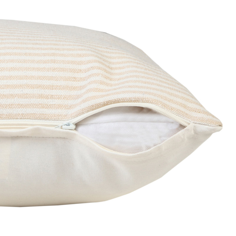 Housse de coussin 100% coton Ira, 20 po X 20 po, Beige / Blanc, Pillow Cover Only - No Insert