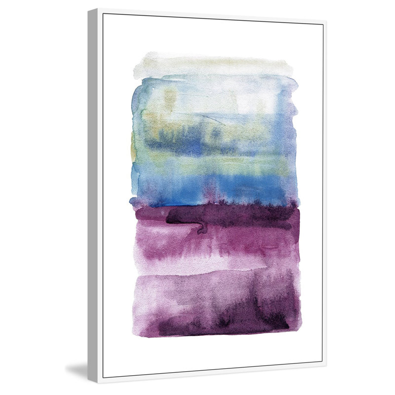 « au-delà du horizo », reproduction de peinture à l’aquarelle sur toile encadrée en bleu/mauve, H 18 po x l 12 po