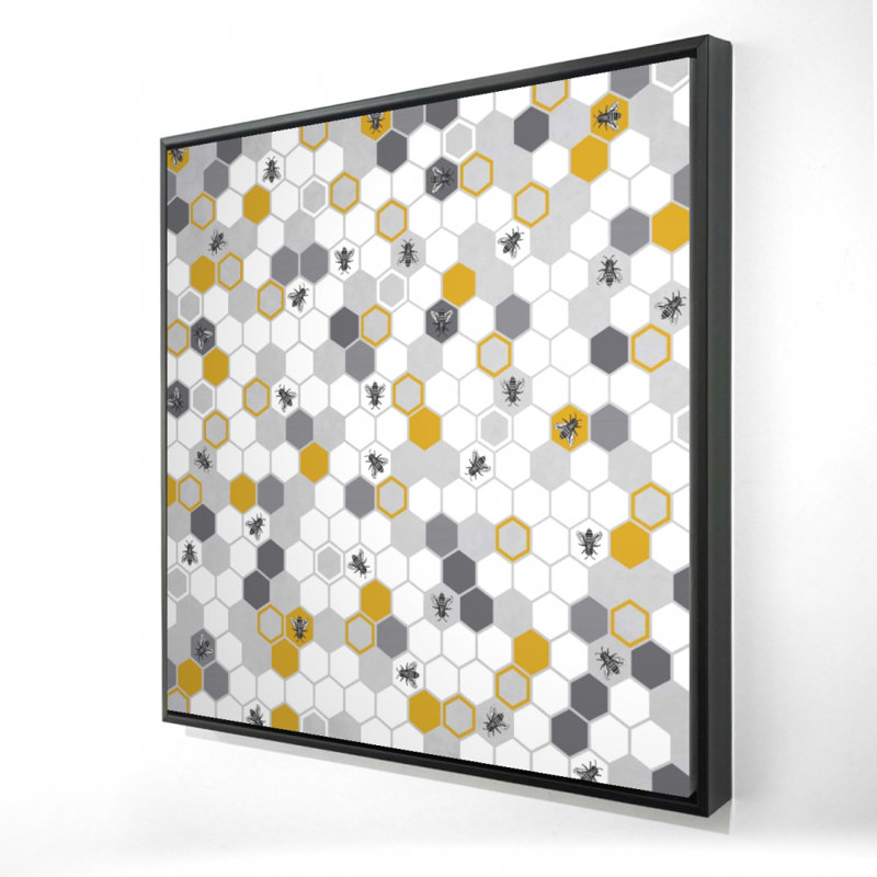 Motif de ruche - toile d'insecte encadrée grise pour la décoration intérieure, H 25,25 po x l 25,25 po