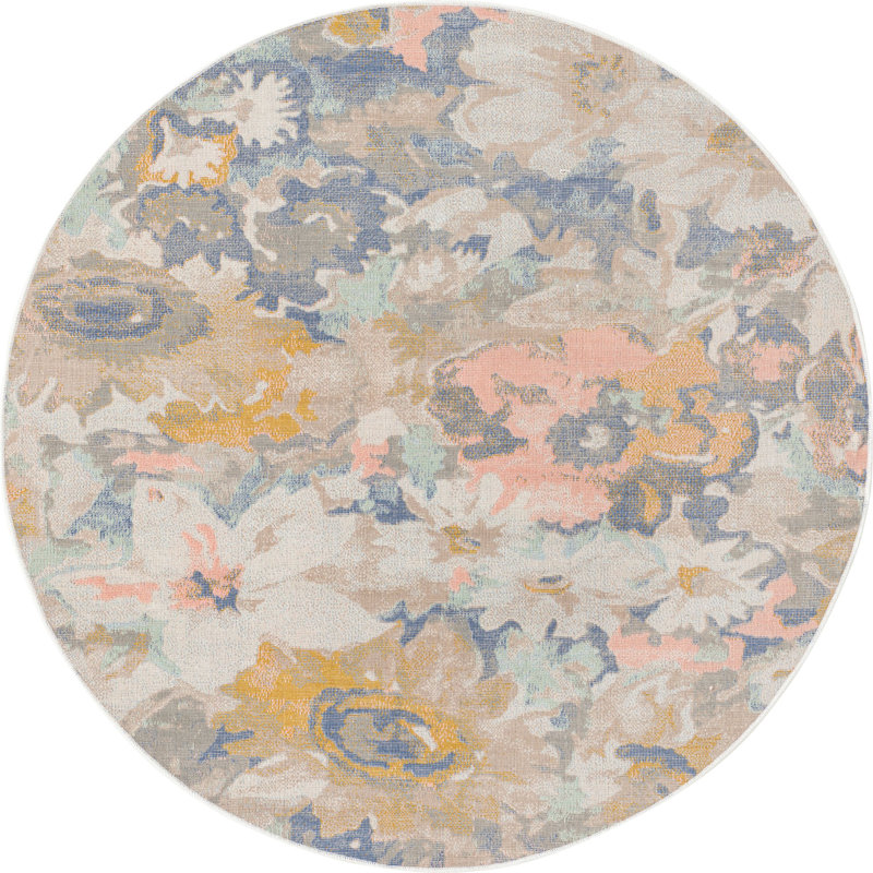 Floral Indoor Rug, Round 5'
