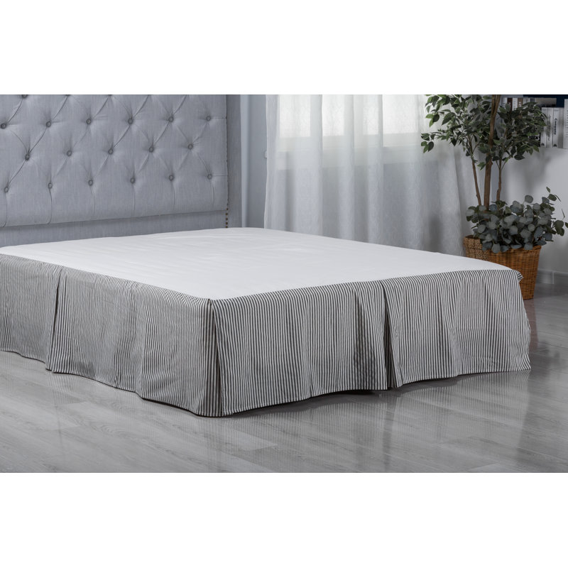  Cotton Ticking Stripe Tailored Bed Skirt 16" Drop, King