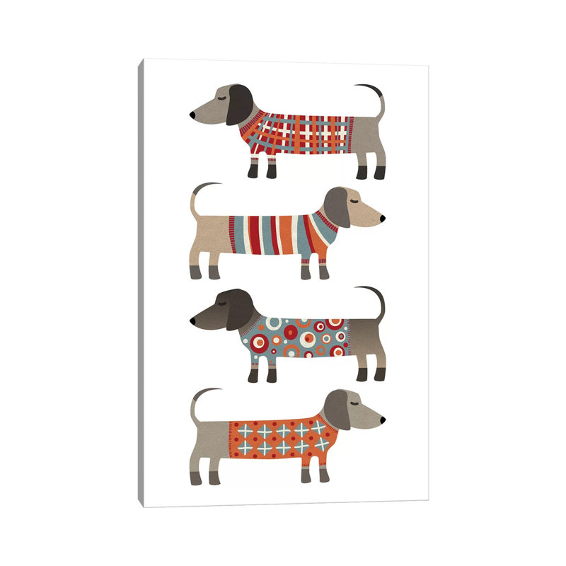 «Sausage Dogs in Pulls» par Nic Squirrell - impression, Toile tendue, H 12 po x l 8 po x P 0,75 po, Pas de tapis