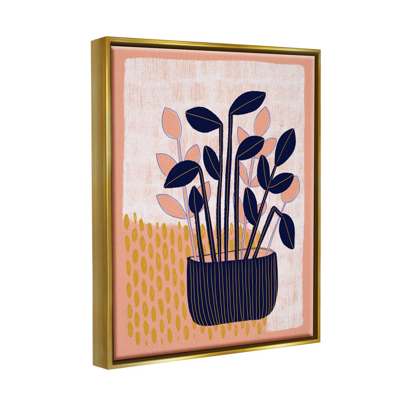 Modern Patterned Potted Plant Canvas Print with Gold Frame
