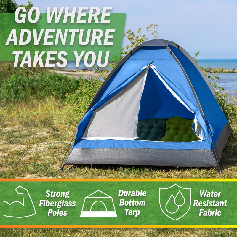 Tente de camping pour 2 personnes avec mouche de pluie et sac de transport Wakeman, Bleu