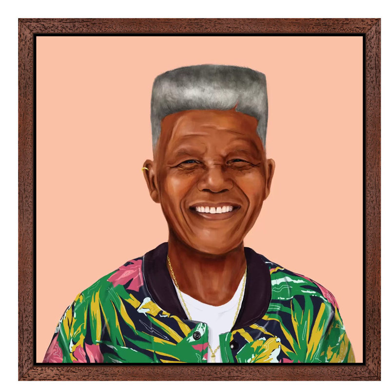 Nelson Mandela by Amit Shimoni - Print on Canvas, 93.98 cm H x 93.98 cm W, Brown Framed