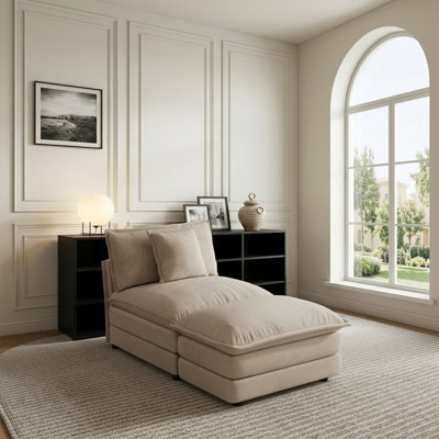 Armless Modular Sectional Sofa with Ottoman and Pillows