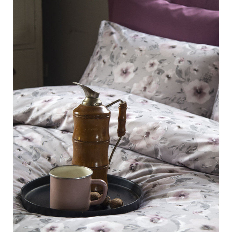 Ensemble de housse de couette 100% coton mauve / blanc / gris Saima